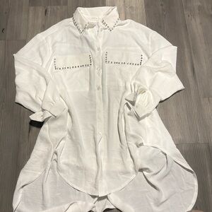 New women’s white high-low blouse